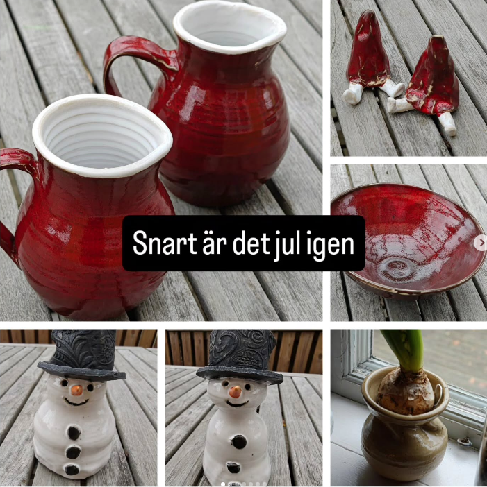 Julkannor, tomtar och snögubbar.